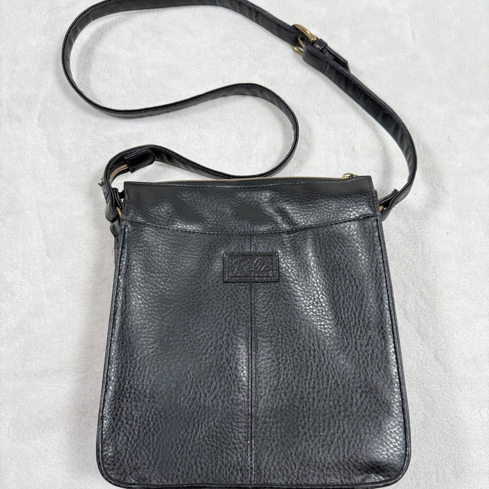 Relic Black Pebble Leather Crossbody Shoulder‎ Bag Adjustable Strap Zip Top